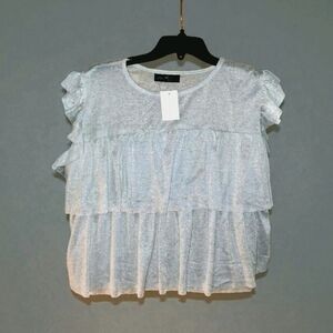 Ontwelfth Silver Metallic Tiered Babydoll Ruffle Top NWT XL